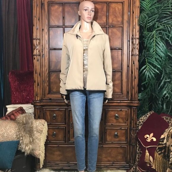 Anne Klein Genuine Raccoon Fur Detachable Collar Vegan Leather Trim Zip Jacket - Picture 6 of 16